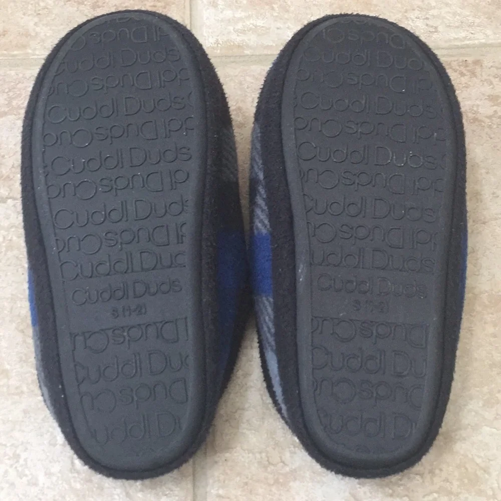 Cuddl Duds Boys Buffalo Check Fleece Slippers